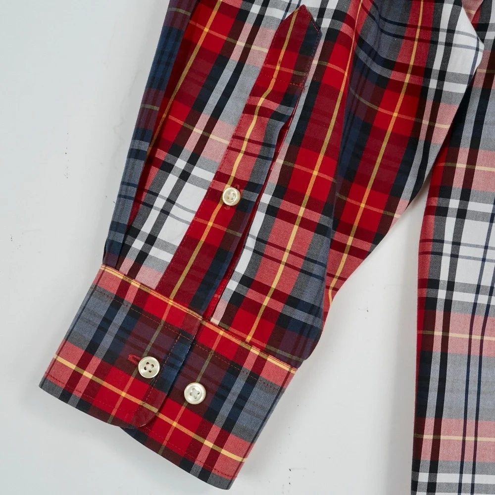 Jos. A. Bank Button Down Mens Large Red Plaid Traveler's Collection Cotton Shirt - Picture 6 of 12